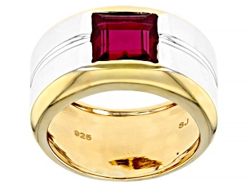 Picture of Red Lab Created Ruby Rhodium & 18k Yellow Gold Over Sterling Silver Two-Tone Men's Ring 2.88ct