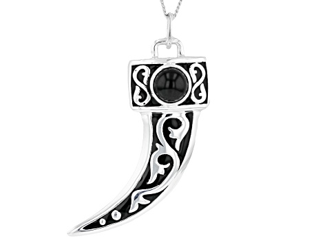 Black Onyx Rhodium Over Sterling Silver Men's Pendant With Chain
