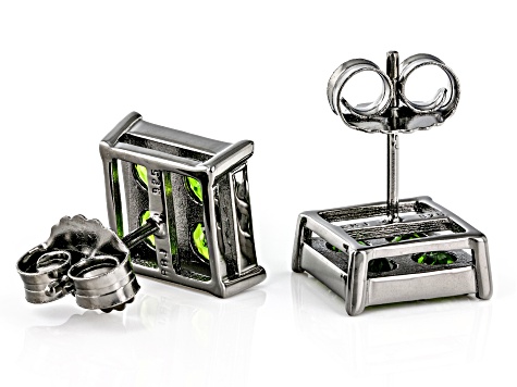 Green Chrome Diopside Black Rhodium Over Sterling Silver Men's Stud Earrings .75ctw