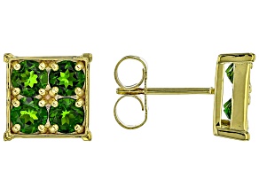 Green Chrome Diopside 18k Yellow Gold Over Sterling Silver Men's Stud Earrings 0.75ctw