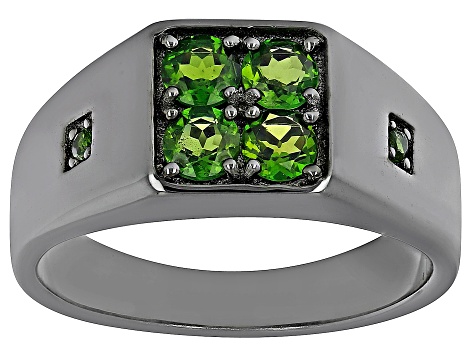 Green Chrome Diopside, Black Rhodium Over Sterling Silver Men's Ring .41ctw