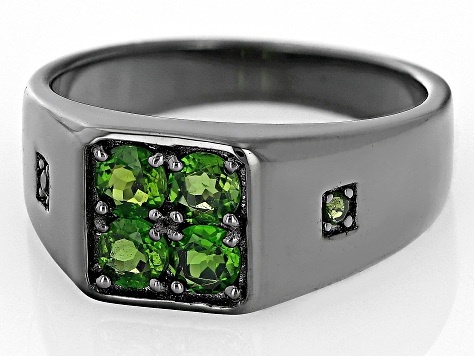 Green Chrome Diopside, Black Rhodium Over Sterling Silver Men's Ring .41ctw
