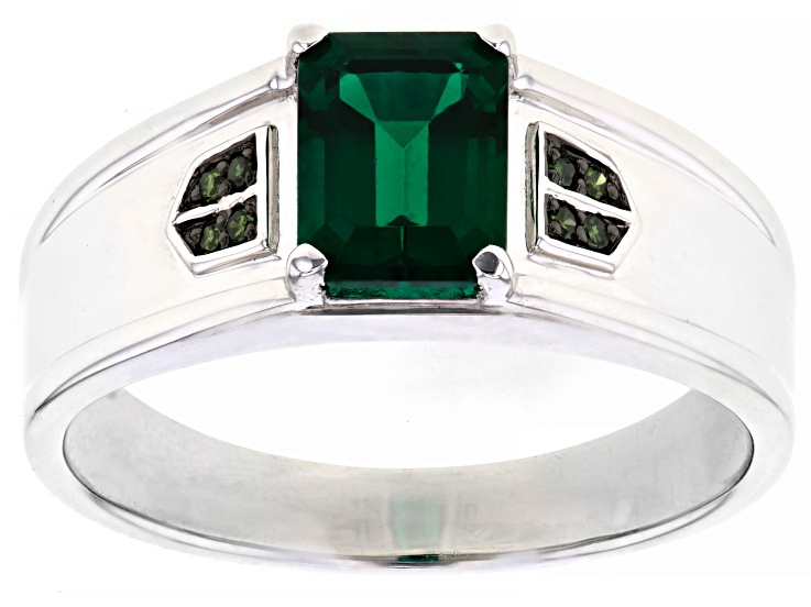 Green Lab Created Emerald With Green Diamond Accent Rhodium