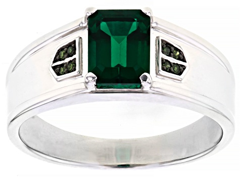 Green Lab Created Emerald With Green Diamond Accent Rhodium Over ...