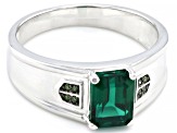 Green Lab Created Emerald With Green Diamond Accent Rhodium Over Sterling Silver Men's Ring 1.39ctw