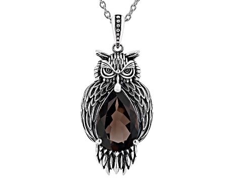 Brown Smoky Quartz Sterling Silver Men's Owl Pendant With Chain 4.18ct