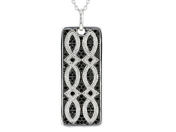 Picture of Black Spinel Rhodium Over Sterling Silver Men's Pendant With Chain .25ctw