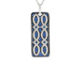 Blue Lab Created Spinel Rhodium Over Sterling Silver Men's Pendant With Chain .25ctw