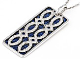Blue Lab Created Spinel Rhodium Over Sterling Silver Men's Pendant With Chain .25ctw