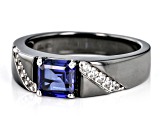 Blue Lab Created Sapphire Black Rhodium Over Sterling Silver Men's Ring 1.55ctw