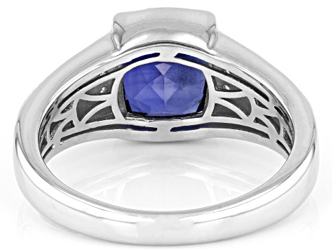 Blue Lab Created Sapphire Rhodium Over Sterling Silver Men's Ring 2.74ctw