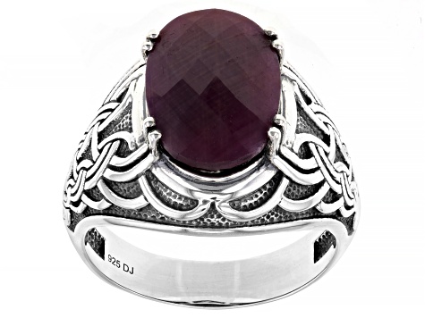 Red Indian Ruby Sterling Silver Men's Ring 5.40ct