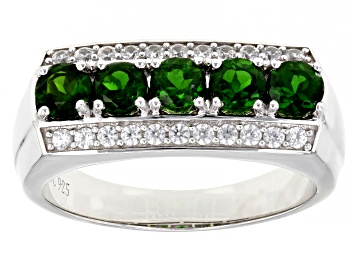 Picture of Green Chrome Diopside With White Zircon Rhodium Over Sterling Silver Men's Ring 1.77ctw