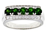 Green Chrome Diopside With White Zircon Rhodium Over Sterling Silver Men's Ring 1.77ctw