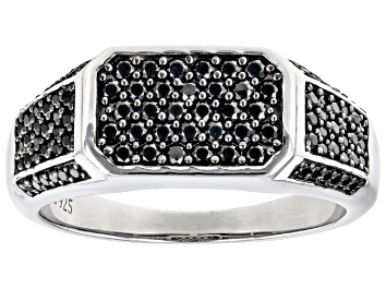 Picture of Black Spinel Rhodium Over Sterling Silver Men's Pave Ring .79ctw