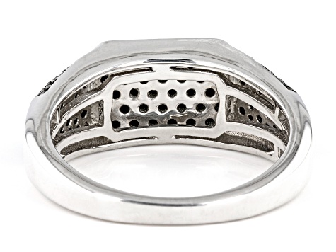 Black Spinel Rhodium Over Sterling Silver Men's Pave Ring .79ctw