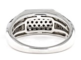 Black Spinel Rhodium Over Sterling Silver Men's Pave Ring .79ctw
