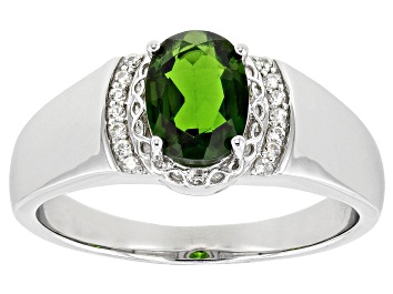Picture of Chrome Diopside With White Zircon Rhodium Over Sterling Silver Ring Men's Ring 1.13ctw