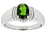 Chrome Diopside With White Zircon Rhodium Over Sterling Silver Ring Men's Ring 1.13ctw