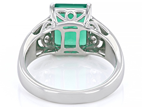 Green Onyx With White Zircon Rhodium Over Sterling Silver Men's Ring .07ctw