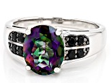 Multi-Color Quartz with Black Spinel Rhodium Over Sterling Silver Men's Ring 3.16ctw