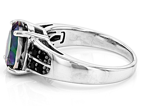 Multi-Color Quartz with Black Spinel Rhodium Over Sterling Silver Men's Ring 3.16ctw