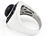 Blue Star Sapphire Rhodium Over Sterling Silver Men's Ring 6.90ctw