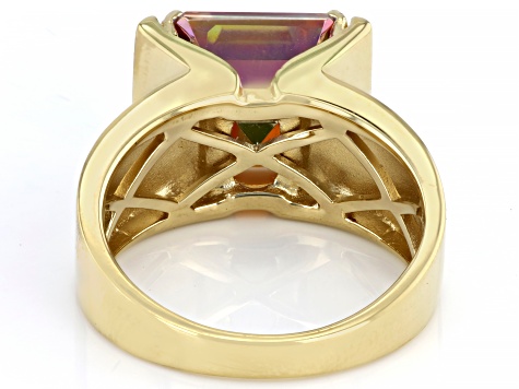 Multi-Color Quartz 18k Yellow Gold Over Sterling   Silver Men's Ring 6.38ct