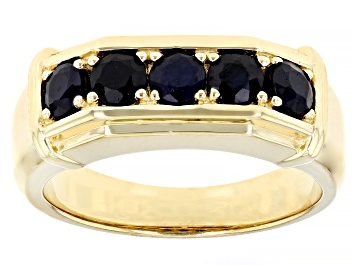 Picture of Blue Sapphire 18k Yellow Gold Over Sterling Silver Men's Ring 1.66ctw