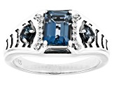 London Blue Topaz With White Zircon Rhodium Over Sterling Silver Men's Ring 2.17ctw