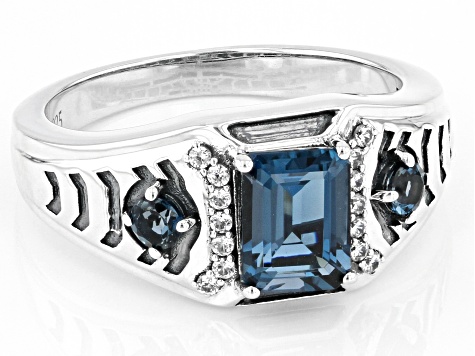 London Blue Topaz With White Zircon Rhodium Over Sterling Silver Men's ...