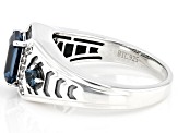 London Blue Topaz With White Zircon Rhodium Over Sterling Silver Men's Ring 2.17ctw