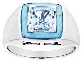 Sky Blue Glacier Topaz with Turquoise Rhodium Over Sterling Silver Men's Ring 1.50ct