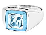 Sky Blue Topaz with Turquoise Rhodium Over Sterling Silver Men's Ring 1.50ct