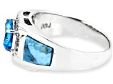 Swiss Blue Topaz with Turquoise & White Topaz Rhodium Over Silver Men's Ring 1.53ctw