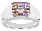 Bi-Color Ametrine Rhodium Over Sterling Silver Men's Ring 2.47ct