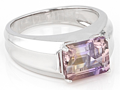 Bi-Color Ametrine Rhodium Over Sterling Silver Men's Ring 2.47ct