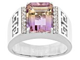 Bi-color Ametrine With White Zircon Rhodium Over Sterling Silver Men's Ring 3.51ctw