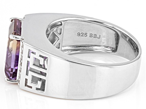 Bi-color Ametrine With White Zircon Rhodium Over Sterling Silver Men's Ring 3.51ctw