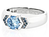 Swiss Blue Topaz With Blue Diamond Accent Rhodium Over Sterling Silver Men's Ring 1.42ctw