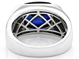 Blue Lab Created Sapphire With White Zircon Rhodium Over Sterling Silver Men's Ring 5.63ctw