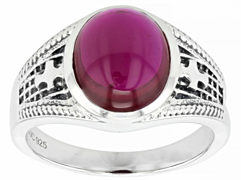 Red Lab Created Ruby Sterling Silver Men's Ring