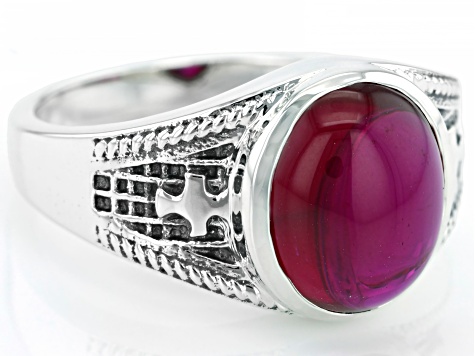 Red Lab Created Ruby Sterling Silver Men's Ring