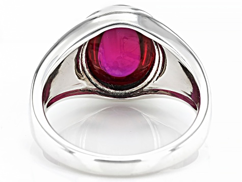 Red Lab Created Ruby Sterling Silver Men's Ring