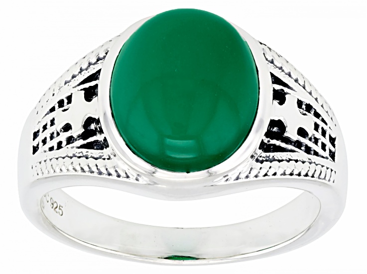 Green Onyx Sterling Silver Men's Ring - MJO249A | JTV