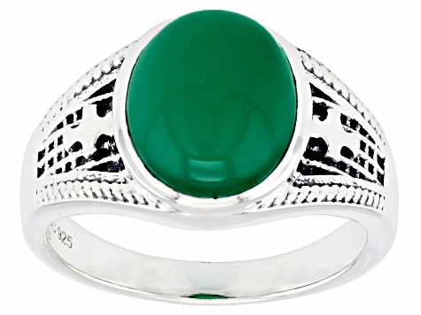 Green Onyx Sterling Silver Men's Ring