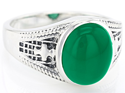 Green Onyx Sterling Silver Men's Ring