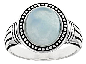 Blue Dreamy Aquamarine Sterling Silver Men's Solitaire Ring