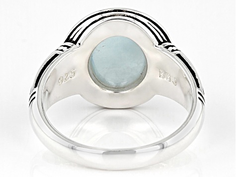 Blue Dreamy Aquamarine Sterling Silver Men's Solitaire Ring