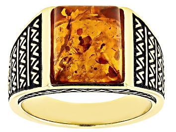 Picture of Orange Amber 18k Yellow Gold Over Sterling Silver Men's Ring